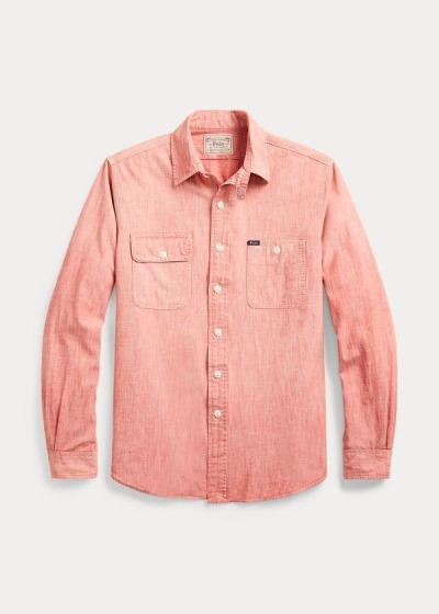 Camisas De Trabajo Polo Ralph Lauren Hombre Rojos - Custom Fit Cotton - CZBQM1829